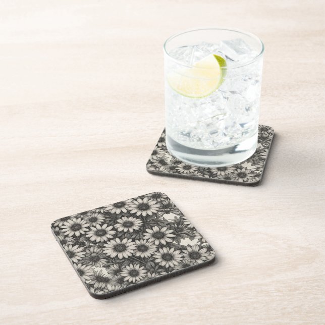African Daisy grayscale drawing  Coaster (Right Side)