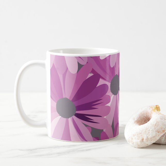 African Daisy Pattern Flowers Coffee Mug (With Donut)