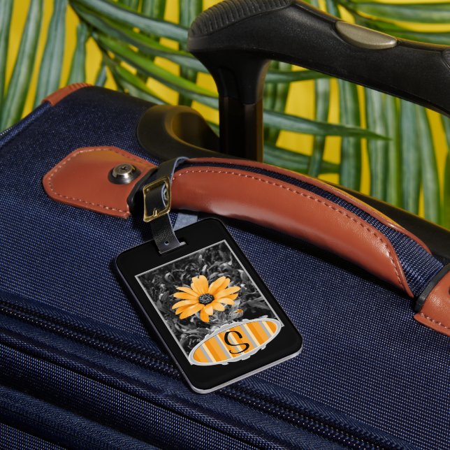 African Daisy Photograph and Monogram Front Luggage Tag (Front Insitu 1)