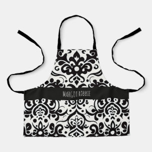 African Damask Black White Pattern Apron