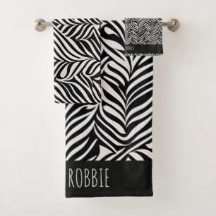 African Damask Subtle Black White Pattern Bath Towel Set