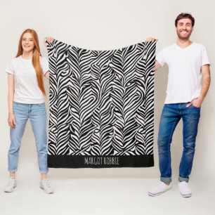 African Damask Subtle Black White Pattern Fleece Blanket