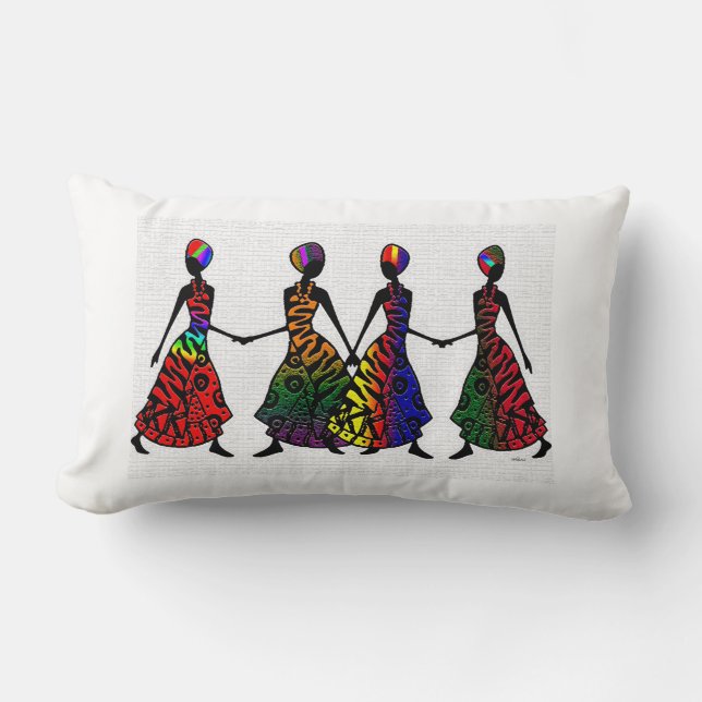 African Dance Of Sisterhood Lumbar Cushion (Front)