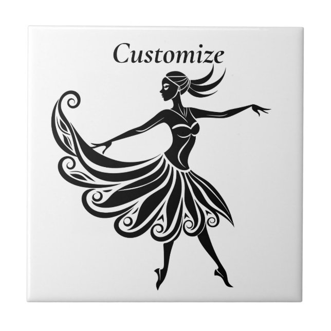 African Dancer Silhouette Art Thunder_Thunder_Cove Ceramic Tile (Front)