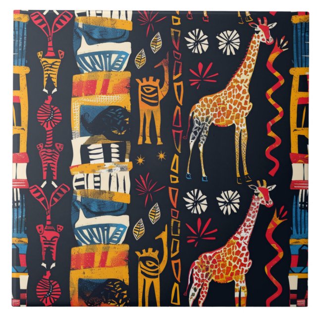 African Design, Giraffe Ceramic Tile (Front)