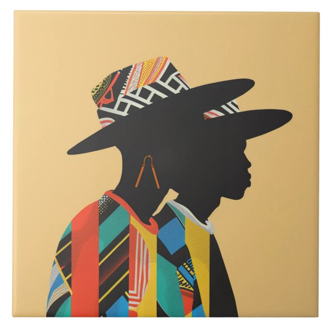 African Design, Natives, Hats Ceramic Tile (Front)