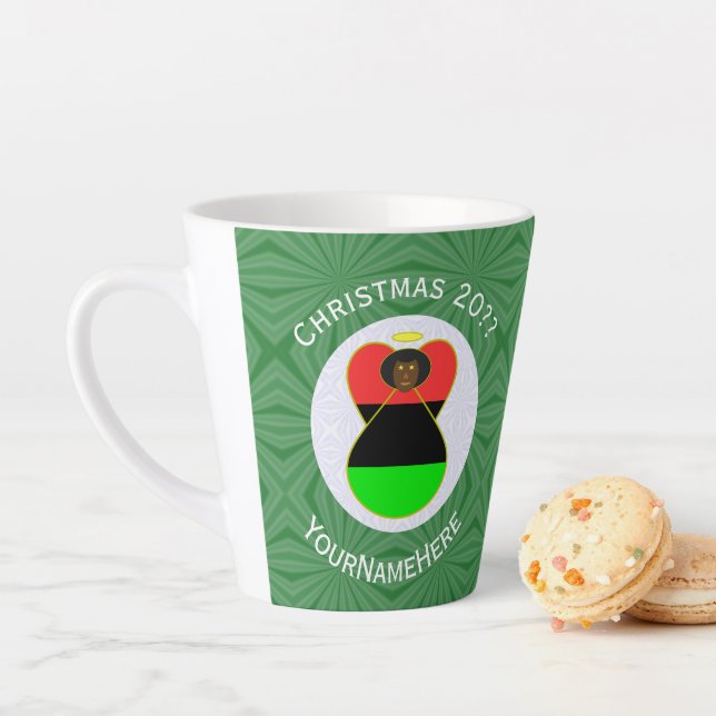 African Diaspora Angel Christmas Flag Personalised Latte Mug (In Situ)