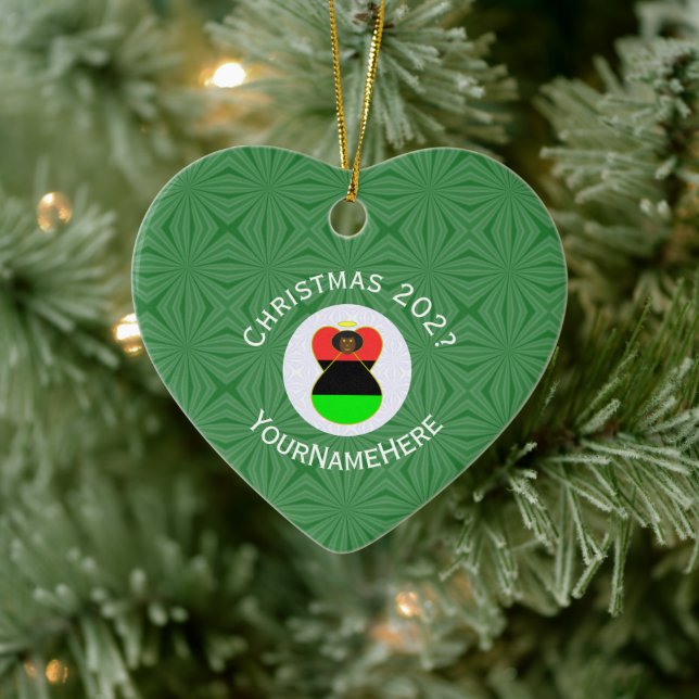 African Diaspora Angel Christmas Flag Personalized Ceramic Ornament (Tree)