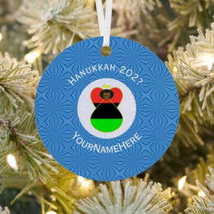 African Diaspora Angel Hanukkah Flag Personalised  Metal Tree Decoration