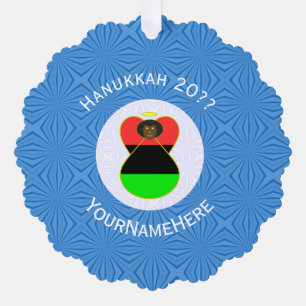 African Diaspora Angel Hanukkah Flag Personalised Tree Decoration Card