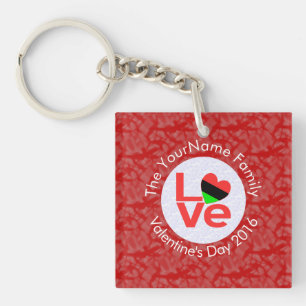 African Diaspora Heart Flag LOVE Red Personalised  Key Ring