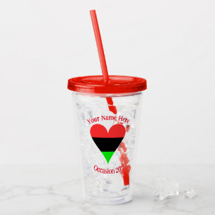 African Diaspora Heart Flag Personalised Text  Acrylic Tumbler