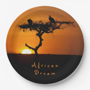 African Dream sunset romantic photo with text Paper Plate