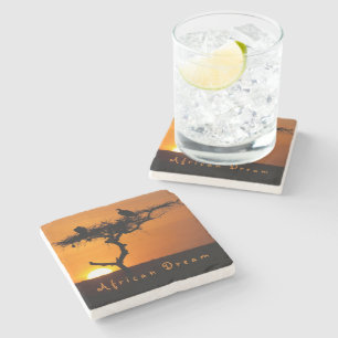 African Dream sunset romantic photo with text Stone Coaster