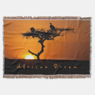 African Dream sunset romantic photo with text Throw Blanket