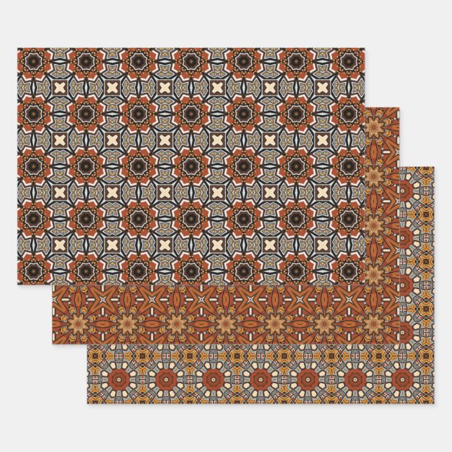 African Earth Seamless Ethnic Pattern Set 3 Wrapping Paper Sheet (Set)