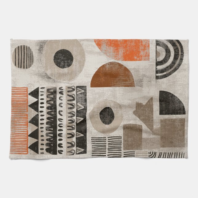 African elements in muted colours tea towel (Horizontal)