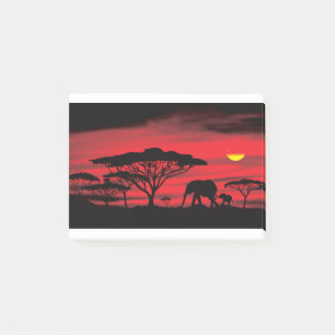 African Elephant and Baby with Red Sunset Post-it Notes