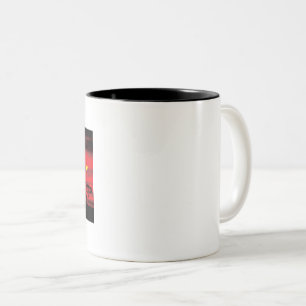 African Elephant and Baby with Red Sunset Two-Tone Coffee Mug