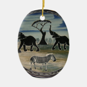 African Elephant Art Print Ceramic Ornament