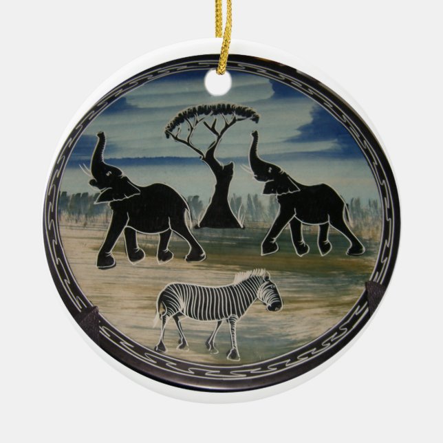 African Elephant Art Print Ceramic Ornament (Front)