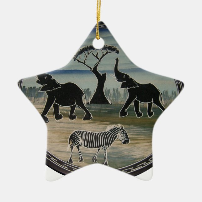 African Elephant Art Print Ceramic Tree Decoration (Front)