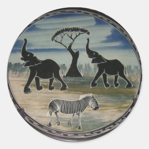 African Elephant Art Print Classic Round Sticker