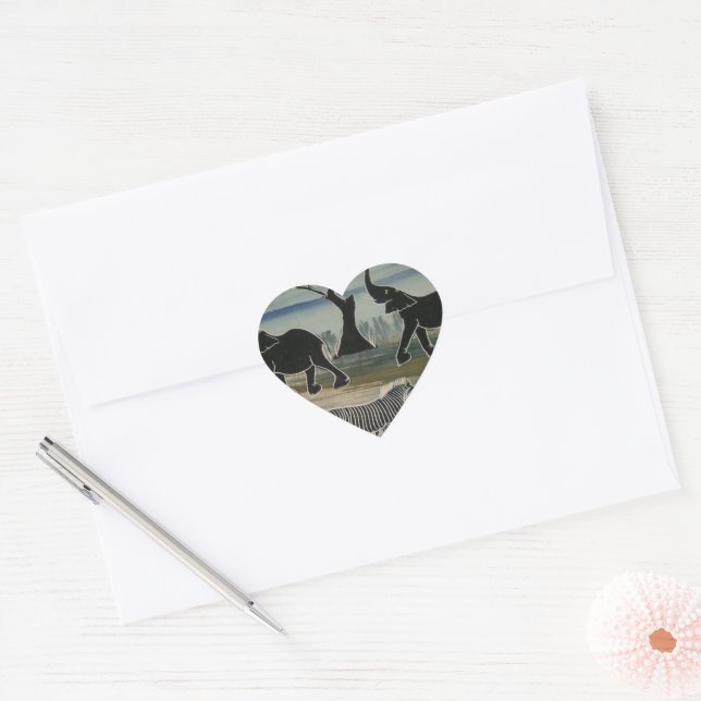 African Elephant Art Print Heart Sticker (Envelope)