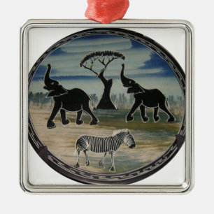 African Elephant Art Print Metal Tree Decoration