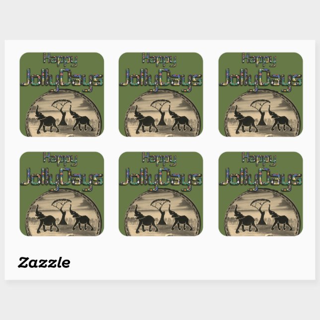 African Elephant Art Print Square Sticker (Sheet)