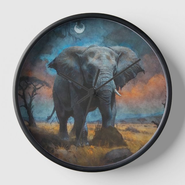 African Elephant at Dusk Clock (Front)