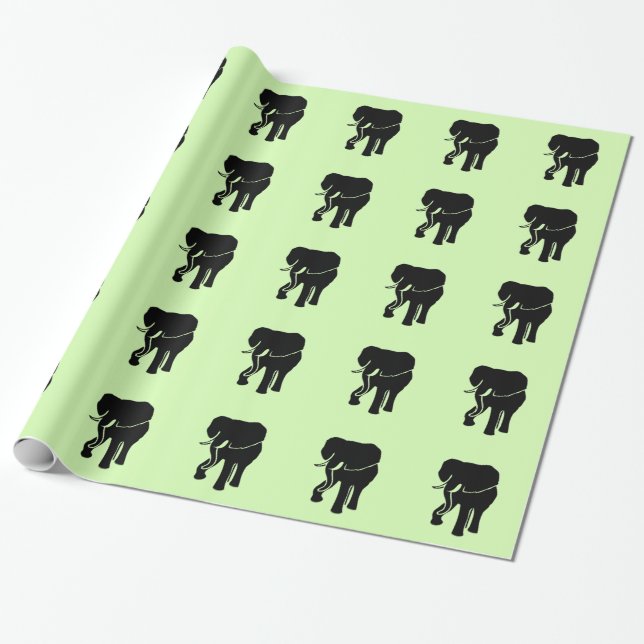 African Elephant Green Wrapping Paper (Unrolled)
