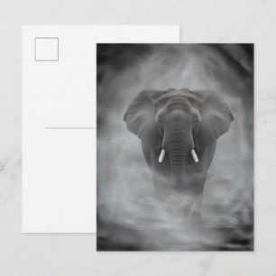 African Elephant in Misty Fog Serene Impasto Postcard