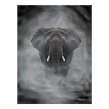 African Elephant in Misty Fog Serene Impasto
