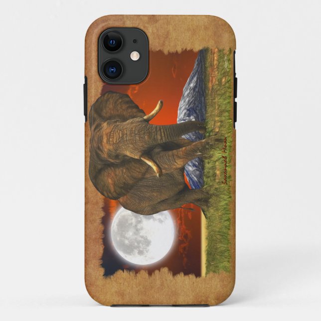 African Elephant & Moon II Cell Phone Case (Back)