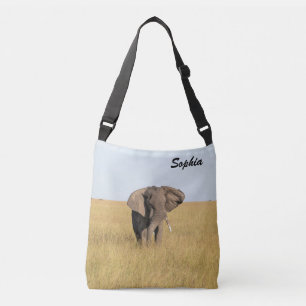 African Elephant Natural Setting Personalise Name Crossbody Bag