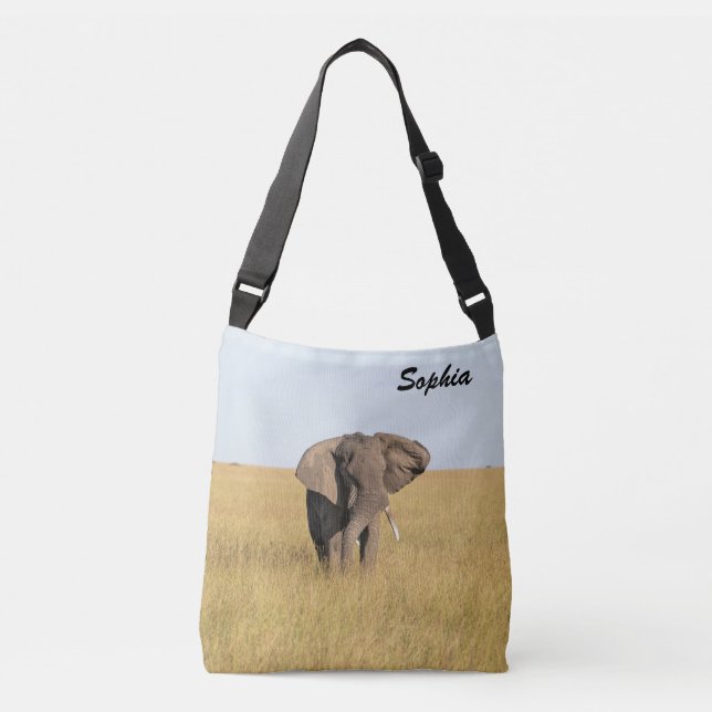 African Elephant Natural Setting Personalise Name Crossbody Bag (Front)