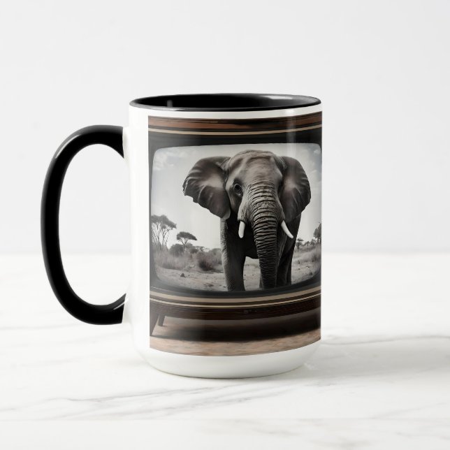 African Elephant On Analogue Television, Mug (Left)