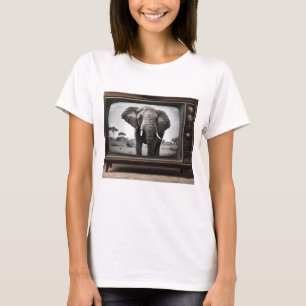 African Elephant On Analogue Television, T-Shirt