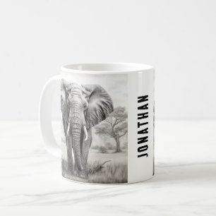 African Elephant Pencil Drawing Coffee Mug