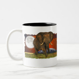 African Elephant & Savannah Moon Two-Tone Coffee Mug