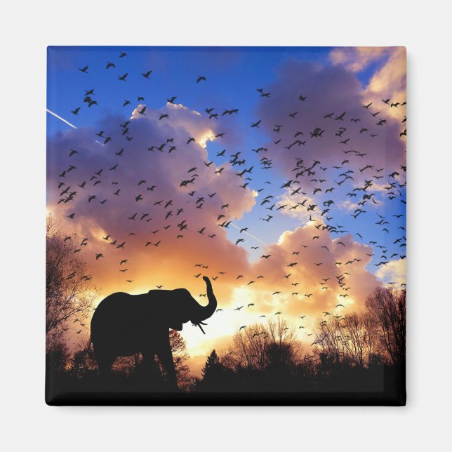 African Elephant Silhouette at Sunset Magnet (Front)