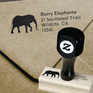 African Elephant Silhouette Return Address Rubber Stamp