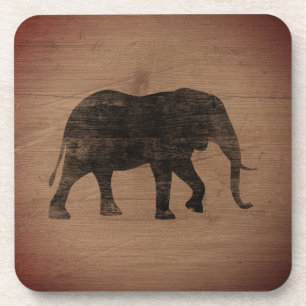 African Elephant Silhouette Rustic Style Coaster