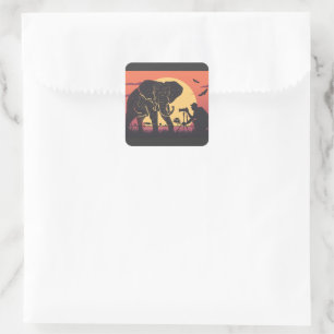 African Elephant Silhouette Square Sticker