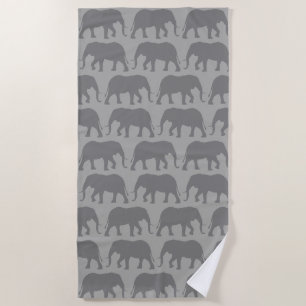 African Elephant Silhouettes Pattern Beach Towel