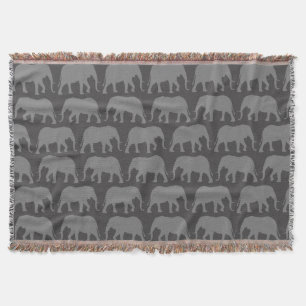 African Elephant Silhouettes Pattern   Wildlife Throw Blanket