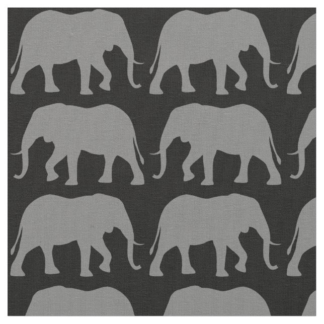 African Elephant Silhouettes Wildlife Patterned Fabric (Close Up)