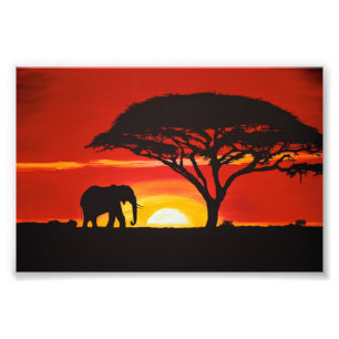 African Elephant, Sunset, Africa, African Decor Photo Print