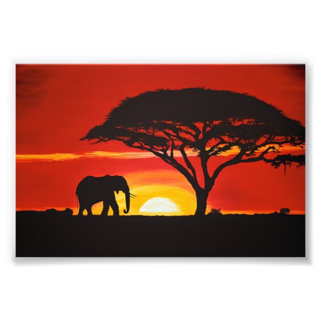 African Elephant, Sunset, Africa, African Decor Photo Print (Front)